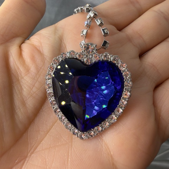 Lux design Blue Heart Pendant Necklace adjustable diamond zirconia - Picture 15 of 15